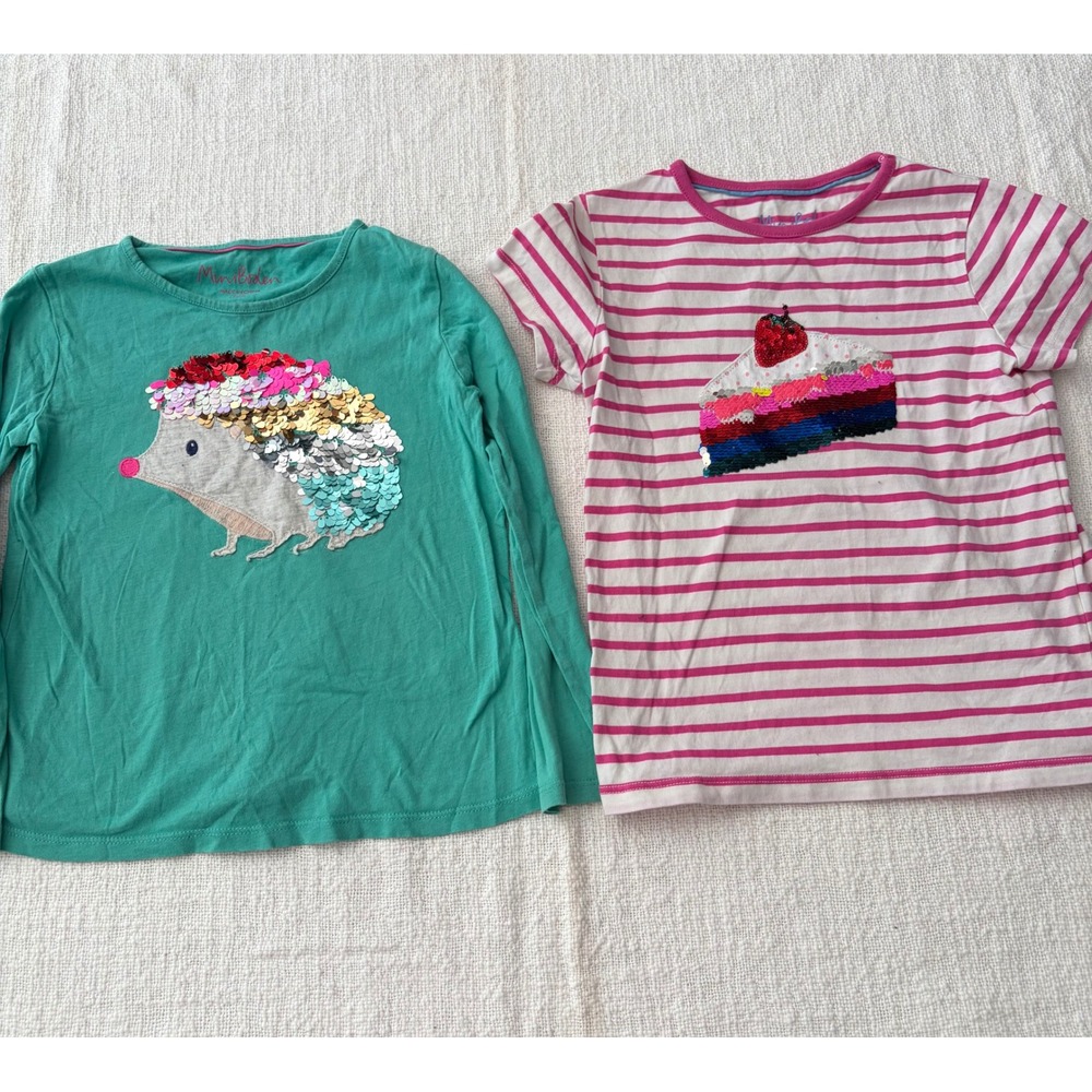 Mini Boden Girls Sequin Tops Lot 2 Hedgehog Cake Teal Striped Size 6-7Y 122cm